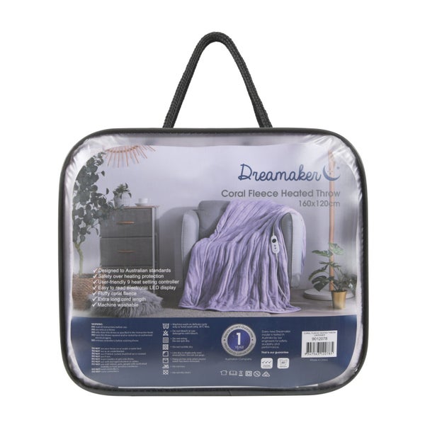 Dreamaker Coral Fleece Heated Throw Lavender 130x160cm Carousel 16