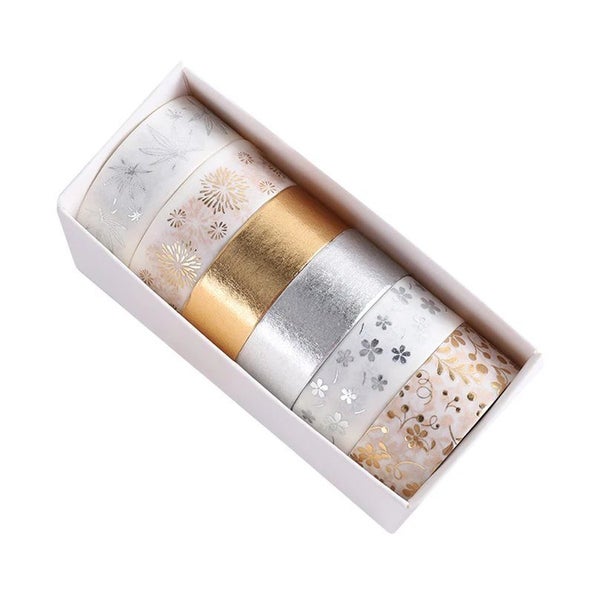 6Pcs Vintage Washi Tape Set with Gold Foil Decorative Crafting Tape Carousel 6