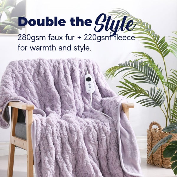 Dreamaker Luxury Faux Fur Heated Throw 200x180cm Lavender Carousel 2