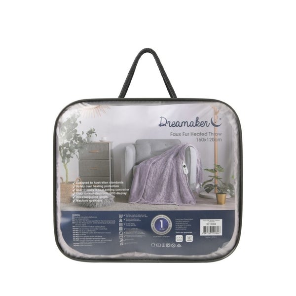 Dreamaker Luxury Faux Fur Heated Throw 200x180cm Lavender Carousel 16
