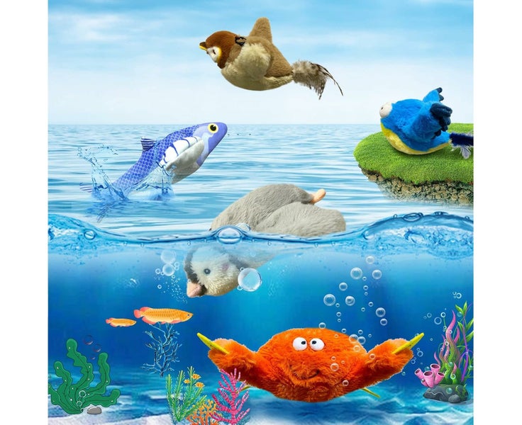 Flapping Wings Sparrow Catnip Toy, Lifelike Chirps, Simulated Bird Interact Carousel 6