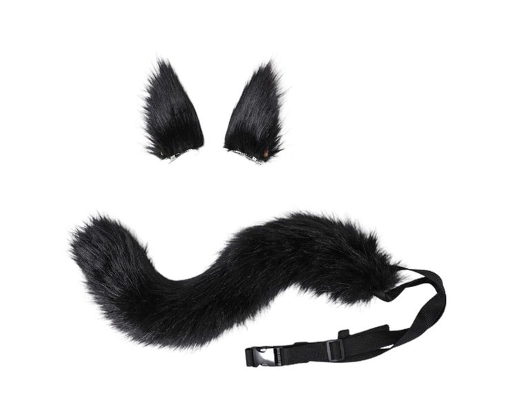 Faux Fur Cat Fox Wolf Furry Tail and Clip Ears for Halloween Party Costume Carousel 1