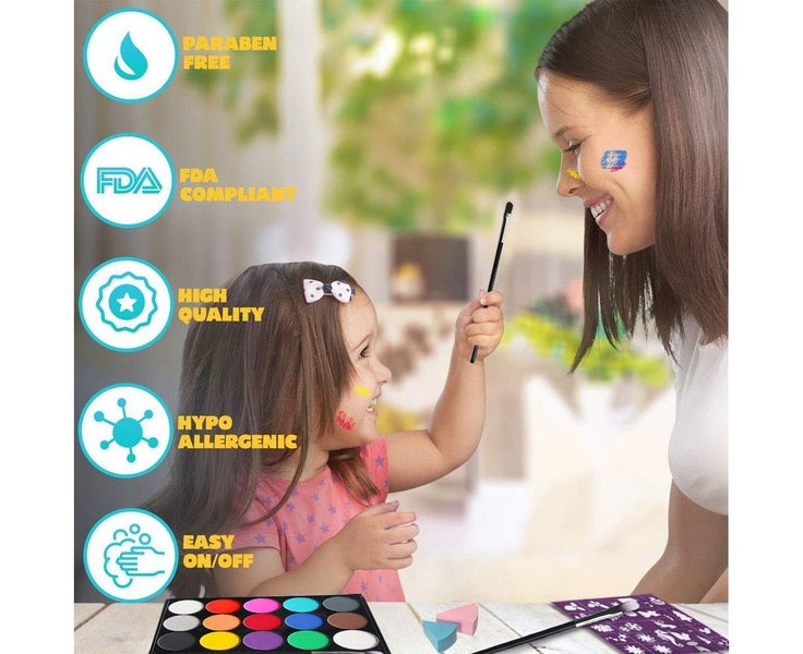 Face Paint Kit With 15 Colors,4 Stencils,2 Brushes.Water Based Easy To Remo Carousel 8
