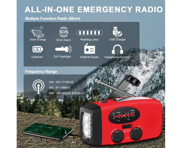 Emergency Hand Crank Radio with LED Flashlight and 2000mAh Power Bank Phone Carousel 2