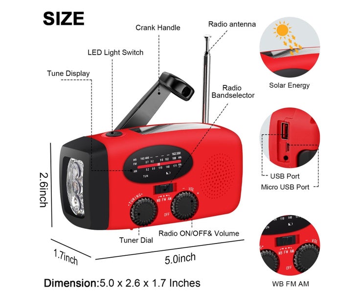 Emergency Hand Crank Radio with LED Flashlight and 2000mAh Power Bank Phone Carousel 10