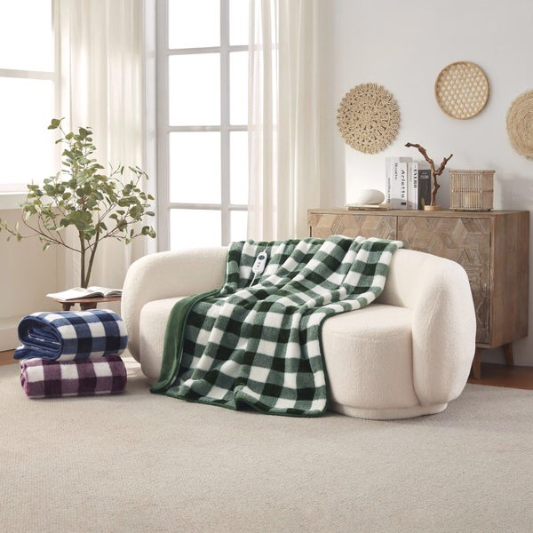 Dreamaker Gingham Plush Heated Throw Green - 130x160cm Carousel 9