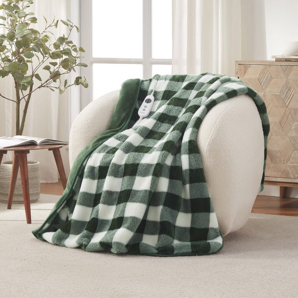 Dreamaker Gingham Plush Heated Throw Green - 130x160cm Carousel 1