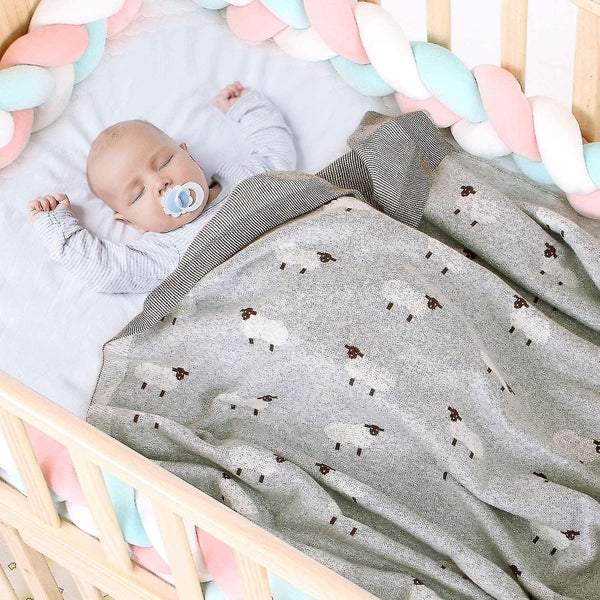 Cotton Baby Blanket Knitted Double Layer 80 X 100cm For Newborn Baby (1pcs, Grey Carousel 2