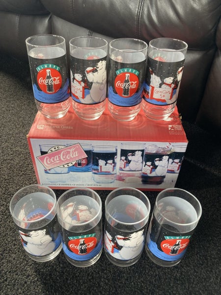 Boxed Indiana Glass 8x 473ml Glasses Coca-Cola 1995 Coke NEVER BEEN USED Carousel 1