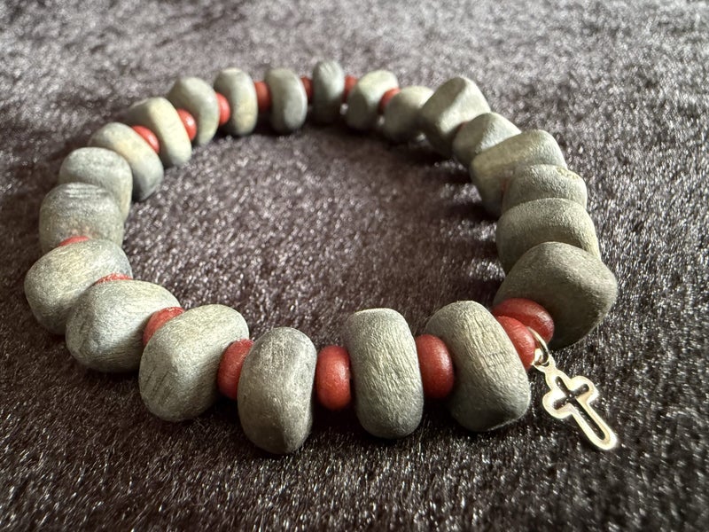 Minimalist wooden bracelet with cross charm Carousel 1