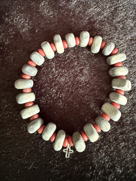 Minimalist wooden bracelet with cross charm Carousel 2