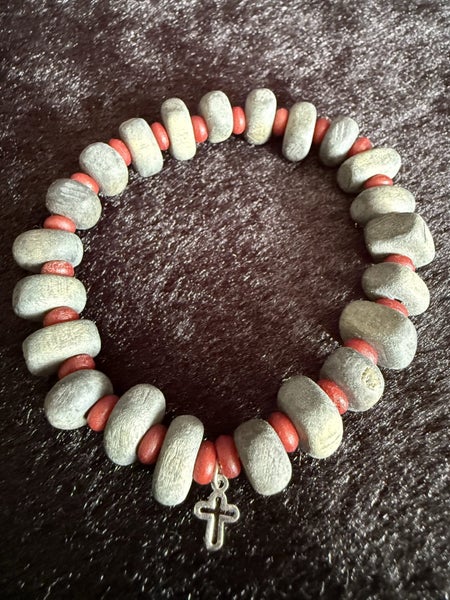 Minimalist wooden bracelet with cross charm Carousel 3