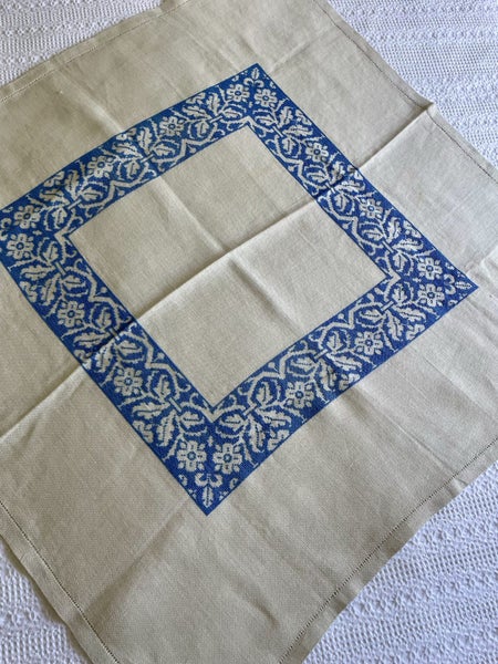 A perfect vintage thick ecru embroidered vintage Linen Tablecloth Carousel 5