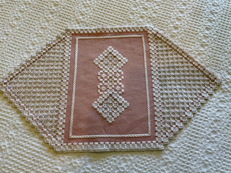 A stunning large hand worked HARDANGER Dresser cloth Carousel 1