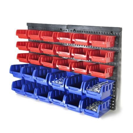 30 Bins Wall Mounted Tool Box Rack Garage Workshop Storage Organiser Carousel 1