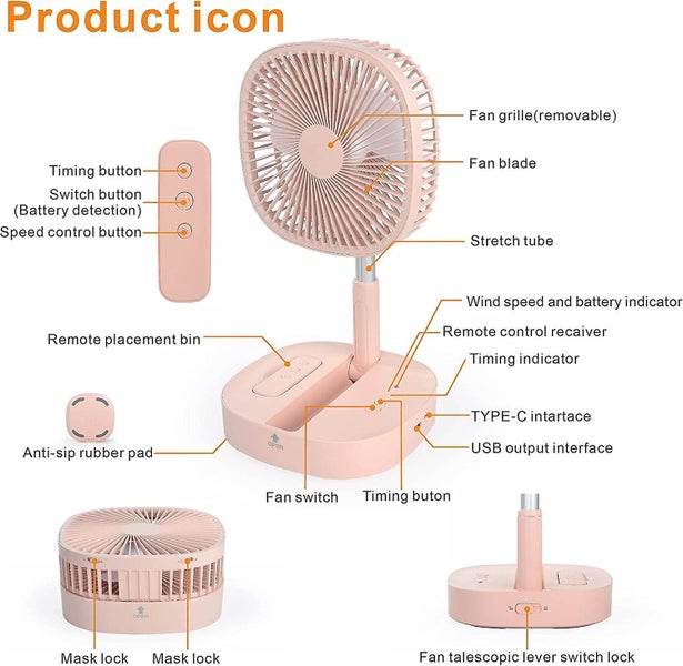 Portable Pedestal Fan - Foldaway Standing Fan Foldable Desk Fan, Wireless Use 72 Carousel 5