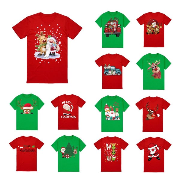 100% Cotton Christmas T Shirt Adult Unisex Tee Tops Funny Santa Party Custume C Carousel 2
