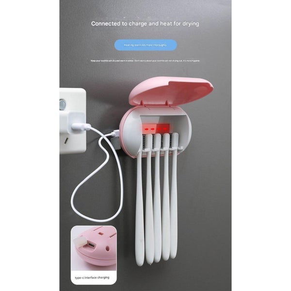 Elosung Cyan Wall Mounted Toothbrush Sterilizer With Uv Disinfection And Drying Carousel 2