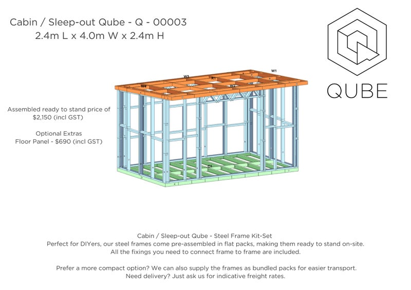 Cabin / Sleep-out - Steel Frame Kitset 4.0m x 2.4m Carousel 1