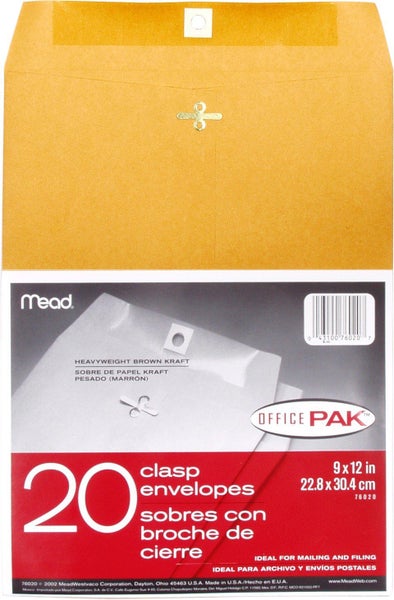 Mead Mailing Envelopes, Clasp Closure, 9" X 12", All-Purpose 24-lb Paper, Brown Carousel 1