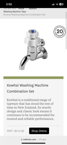 NEW Methven hot & cold laundry taps Carousel 6