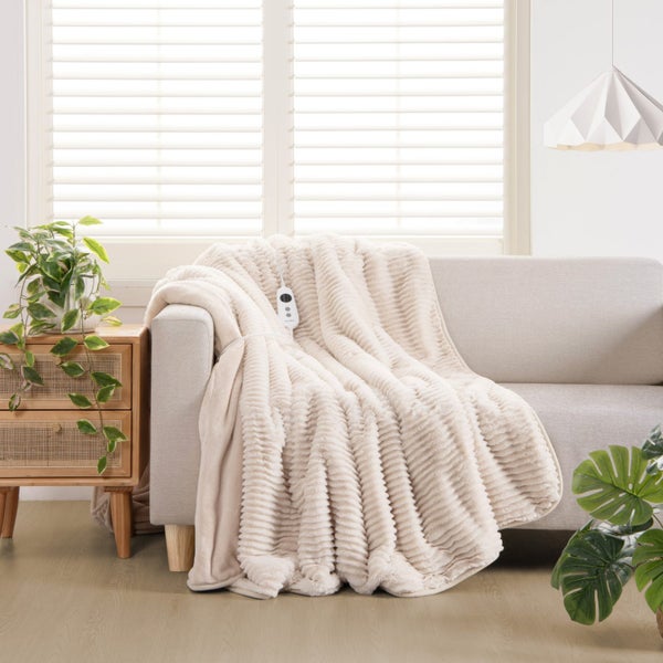 Dreamaker Eyelash Fleece Reversible Heated Throw Natural 200 x 180cm Carousel 1