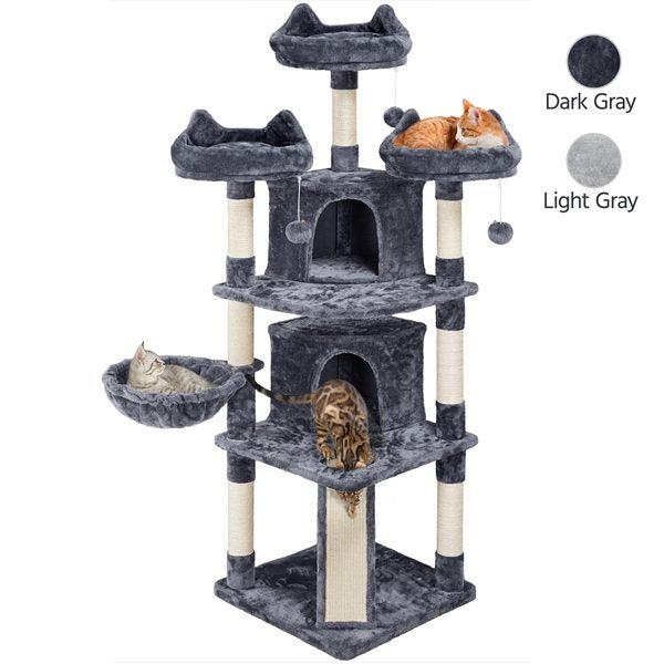 Cat Tree Large Cat House Plush Cat Tower with Caves Condos Platforms Carousel 1