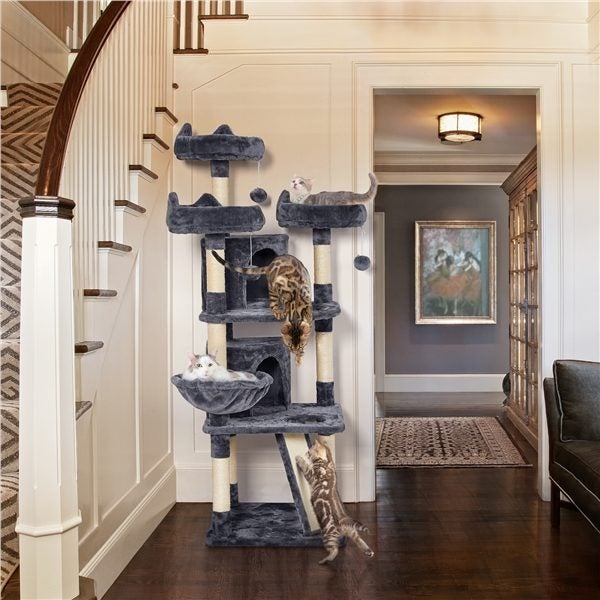 Cat Tree Large Cat House Plush Cat Tower with Caves Condos Platforms Carousel 14