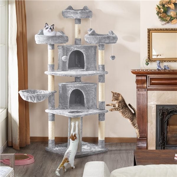 Cat Tree Large Cat House Plush Cat Tower with Caves Condos Platforms Carousel 1
