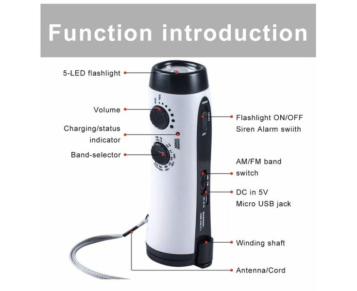 Emergency Hand Crank Power DynamoLED Flashlight with AM/FM Radio for Cam Carousel 2