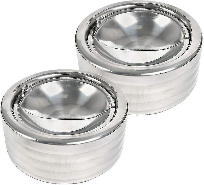 2 Pieces Stainless Steel Ashtray with Lid - Windproof Rotating Wind Ashtray for Carousel 1