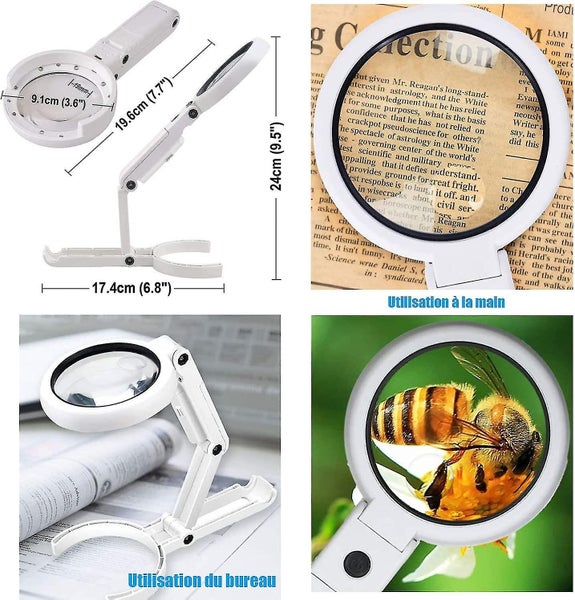 Handheld Standing Magnifier - Table Magnifier with LED Light Carousel 5