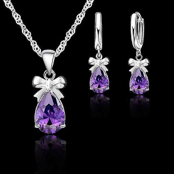 New Gift 925 Real Sterling Silver With Shiny Purple Cubic Zirconia Lever Back Ea Carousel 2