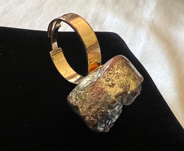 1970s Chunky Vintage Sparkling Smokey Grey Pyrite Mineral Ring * Size adjustable Carousel 10