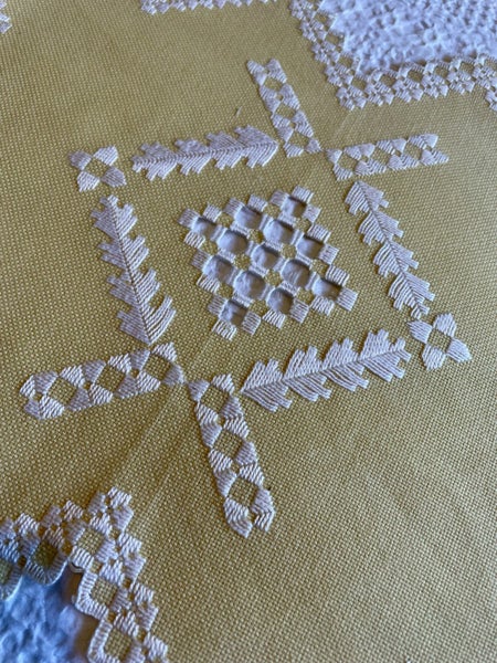 A beautifully made creamy yellow HARDANGER dresser cloth Carousel 2