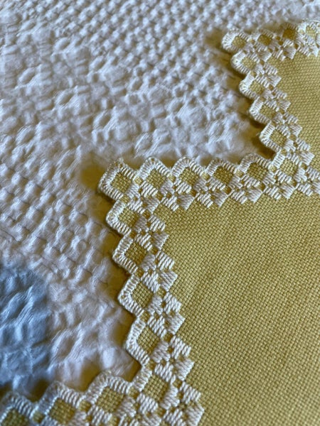 A beautifully made creamy yellow HARDANGER dresser cloth Carousel 3