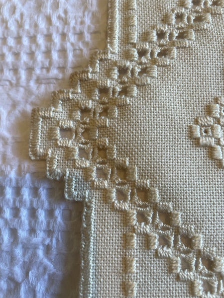 A beautifully made creamy yellow HARDANGER dresser cloth Carousel 2