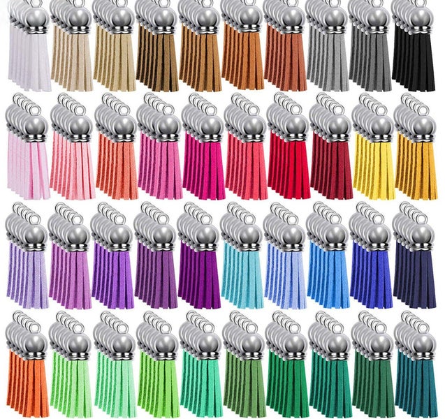 50pcs Leather Key Chain Ring Tassel Pendants Bulk Mixed DIY Crafts Jewelry Ma... Carousel 1