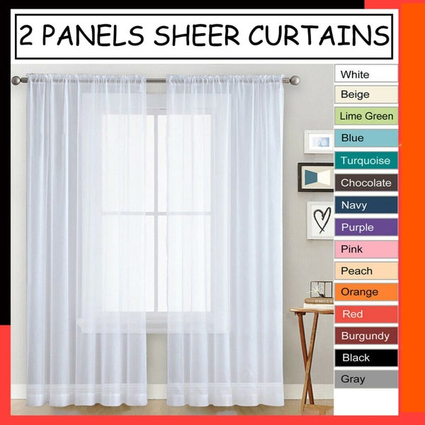 2 Panel Sheer Curtains 140cmx213cm Bedroom Rod Pocket Window Sheer Voile Curtain Carousel 1