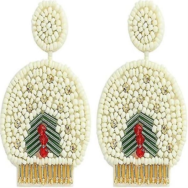Women's Beaded Christmas Earrings, Exquisite Hand Beaded Christmas Trees Carousel 1