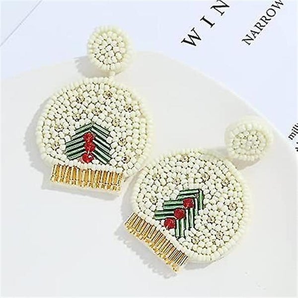 Women's Beaded Christmas Earrings, Exquisite Hand Beaded Christmas Trees Carousel 3