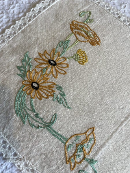 A lovely vintage hand embroidered linen dresser cloth Carousel 1