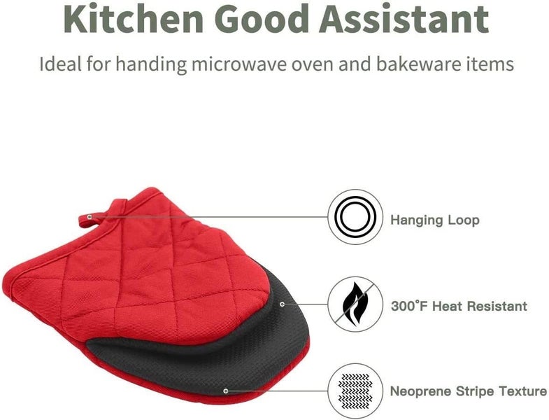Red-AMAZINGCATS Neoprene Mini Oven Mitts, Heat Resistant 300 oF Gloves Pot Ho Carousel 2