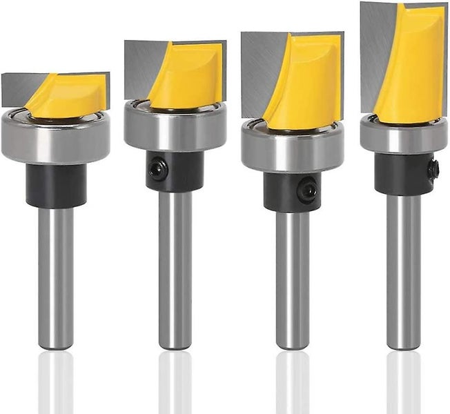 4 Pieces Flush Trim Hinge Mortising Template Router Bits Set With Ball Bearing, Carousel 1