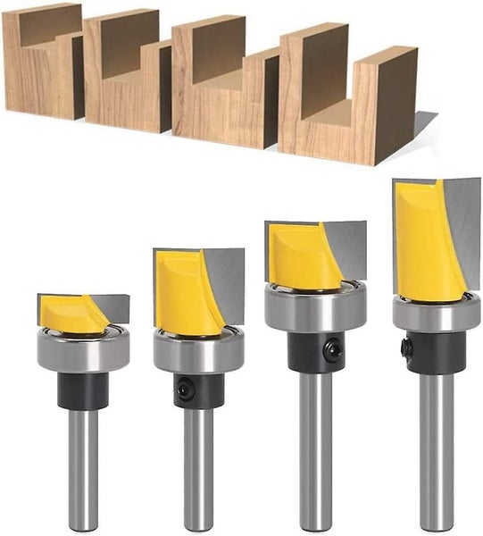 4 Pieces Flush Trim Hinge Mortising Template Router Bits Set With Ball Bearing, Carousel 5