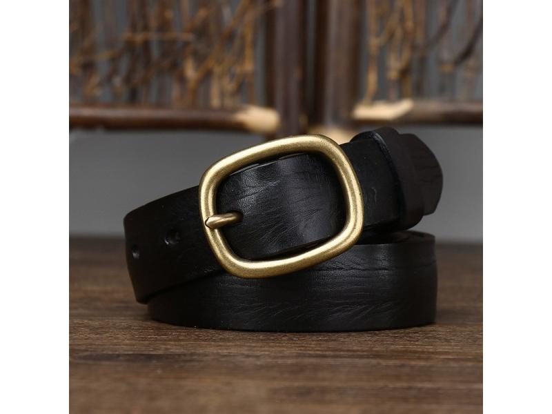 2.8cm Retro Female Thick Genuine Leather Belt Copper Pin Buckle For Girls Carousel 1