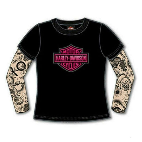 s1020153-3 Harley KIDS GIRL TATTOO SLEEVE TEE BLACK SIZE 3 YR s1020153-3 s102... Carousel 1