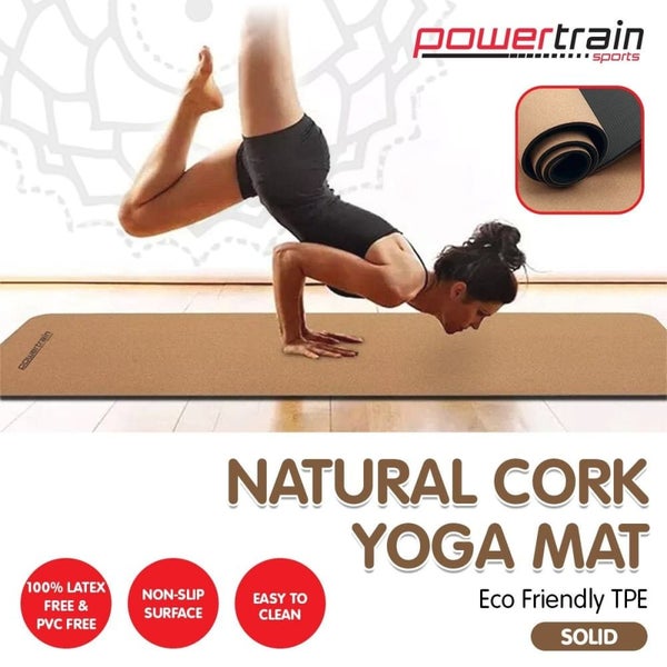 Powertrain Cork Yoga Mat With Carry Straps Home Gym Pilates - Plain Carousel 6