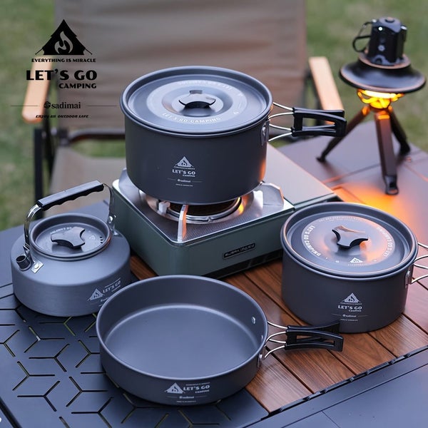 NNETM 4pcs Aluminum Camping Cookware Set for Outdoor Cooking Carousel 2