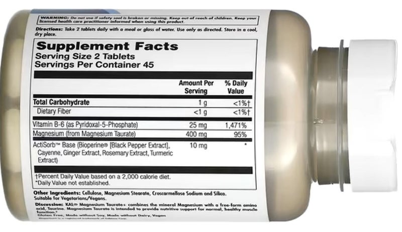 MAGNESIUM TAURATE 200 MG + VIT B6 P-5-P + ACTISORB HERBS 90 TABS - E0328 Carousel 2